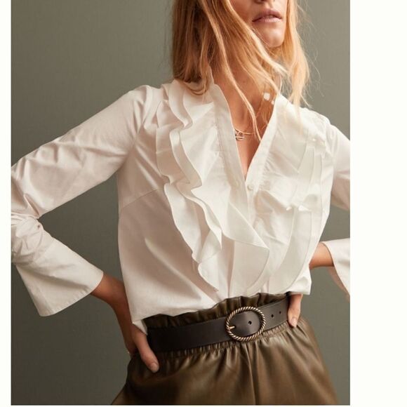 Anthropologie ruffled button down white top - Picture 1 of 6